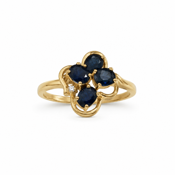 14K Gold Blue Sapphire Flower Ring