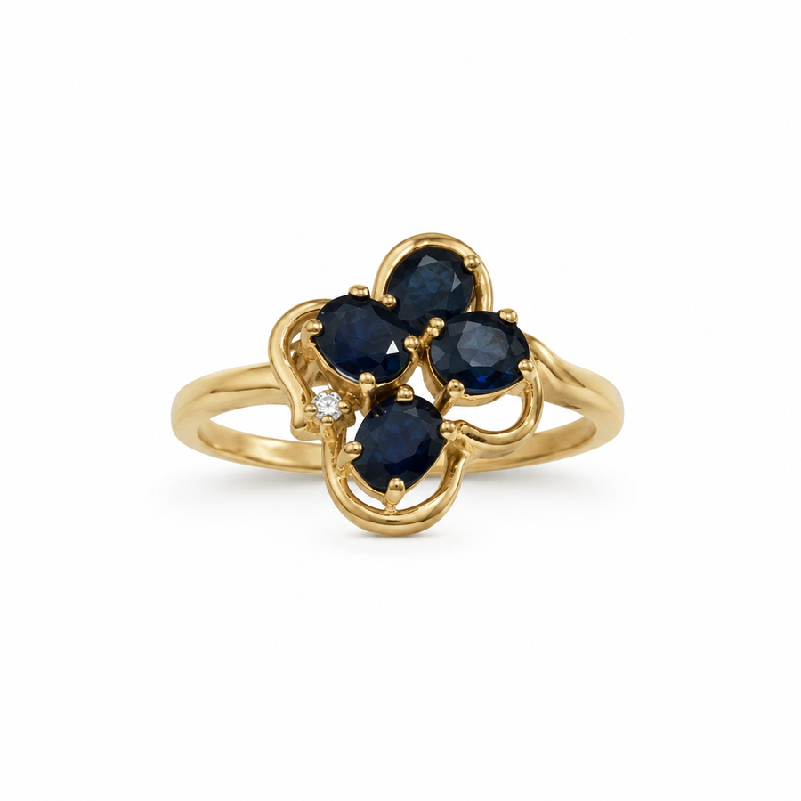 14K Gold Blue Sapphire Flower Ring